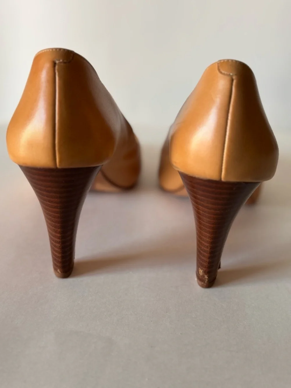 Cole Haan Tan Leather Peep-Toe Pumps - Picture 2 of 6